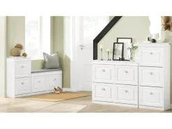 SoBuy Sitzbänke^Schuhbank mit 2 Klappen Schuhkipper Weiß MDF 104cm FSR64-W