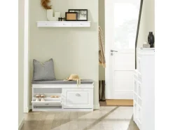 SoBuy Sitzbänke^Schuhbank mit 2 Klappen Schuhkipper Weiß MDF 104cm FSR64-W