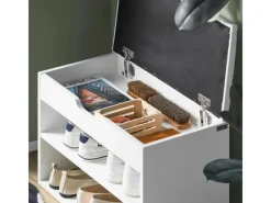 SoBuy Schuhbank mit Sitzfläche Sitzbank Schuhregal aus MDF 60x44x30cm Weiß FSR25-W