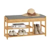 SoBuy Sitzbänke^Schuhbank mit Sitzfläche und Schubladen Sitzbank Natur Bambus FSR47-N