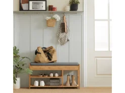 SoBuy Sitzbänke^Schuhbank mit Sitzfläche und Schubladen Sitzbank Natur Bambus FSR47-N