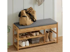 SoBuy Sitzbänke^Schuhbank mit Sitzfläche und Schubladen Sitzbank Natur Bambus FSR47-N