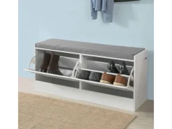 SoBuy Schuhbank mit Sitzfläche und 2 Klappen Schuhkipper MDF Weiß FSR62-W