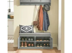 SoBuy Sitzbänke^Schuhbank mit Sitzfläche und 4 Fächern MDF Grau FSR131-HG