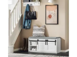 SoBuy Schuhbank mit Sitzfläche Sitzbank mit Stauraum Schuhregal 90x46x35cm Weiß FSR133-K-W