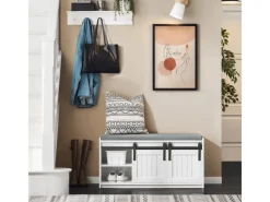 SoBuy Schuhbank mit Sitzfläche Sitzbank mit Stauraum Schuhregal 90x46x35cm Weiß FSR133-K-W
