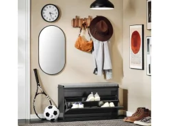 SoBuy Regale Schwarz^Schuhbank mit Sitzfläche Schmal Schuhregal für Flur 80x45x26cm Schwarz FSR98-L-SCH