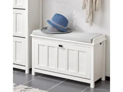 SoBuy Schuhbank mit Sitzkissen Sitzbank Schuhregal Weiß 80cm FSR161-W
