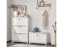 SoBuy Schuhbank mit Sitzkissen Sitzbank Schuhregal Weiß 80cm FSR161-W
