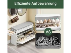 SoBuy Sitzbänke^Schuhbank mit Sitzkissen Schuhregal Schmal Sitzbank für Flur 75x51x24cm FSR82-L-WG