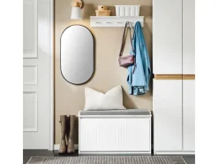 SoBuy Regal Weiß|Kissen^Schuhbank Schmal mit Klappe Garderobenbank mit Sitzkissen FSR98-L-W