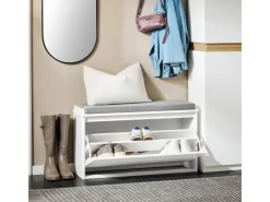 SoBuy Regal Weiß|Kissen^Schuhbank Schmal mit Klappe Garderobenbank mit Sitzkissen FSR98-L-W