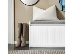 SoBuy Regal Weiß|Kissen^Schuhbank Schmal mit Klappe Garderobenbank mit Sitzkissen FSR98-L-W