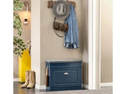SoBuy Kissen|Sitzbänke^Schuhbank Schmal mit Klappe Garderobenbank mit Sitzkissen Blau FSR82-K-B