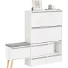 SoBuy Hocker^Schuhkipper Flurschrank Schuhschrank mit Sitzbank Weiß FSR134-W