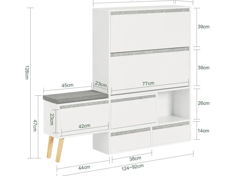 SoBuy Hocker^Schuhkipper Flurschrank Schuhschrank mit Sitzbank Weiß FSR134-W