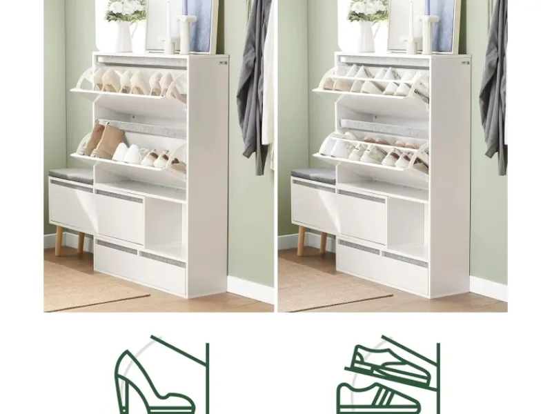 SoBuy Hocker^Schuhkipper Flurschrank Schuhschrank mit Sitzbank Weiß FSR134-W