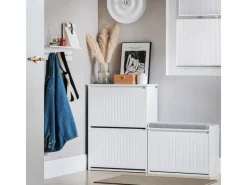 SoBuy Sitzbänke^Schuhkipper mit 2 Klappen Schuhschrank Schuhkommode Weiß FSR165-K-W