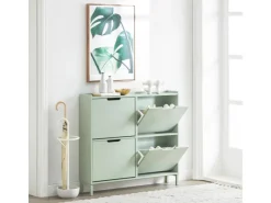 SoBuy Sitzbänke^Schuhkipper mit 4 Klappen Schuhschrank Schuhkommode Grün FSR100-GR