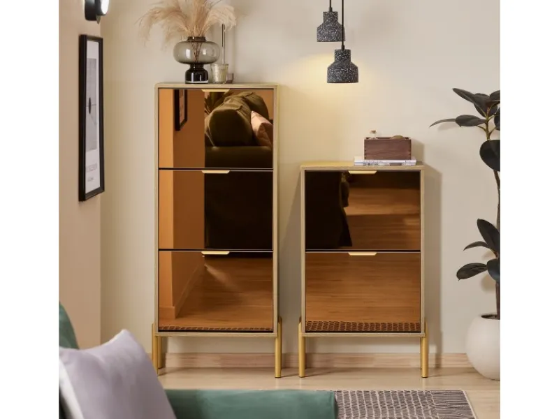 SoBuy Sitzbänke^Schuhkipper mit 3 Klappen Schuhschrank Schmal für Diele Gold FSR181-H-G