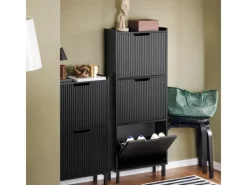 SoBuy Regale Schwarz^Schuhkipper mit 3 Klappen Schuhschrank Schmal für Diele Flur FSR177-H-SCH