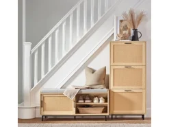 SoBuy Schuhkipper mit 3 Klappen Schuhschrank Schuhkommode Natur FSR155-N