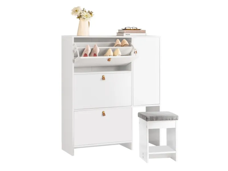 SoBuy Schuhkipper mit 3 Klappen Schuhschrank Schuhkommode Weiß FSR107-W