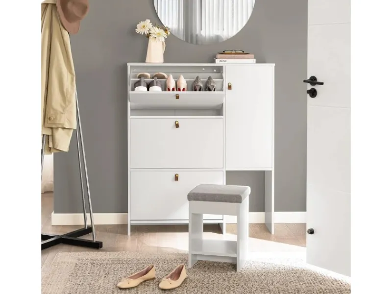 SoBuy Schuhkipper mit 3 Klappen Schuhschrank Schuhkommode Weiß FSR107-W