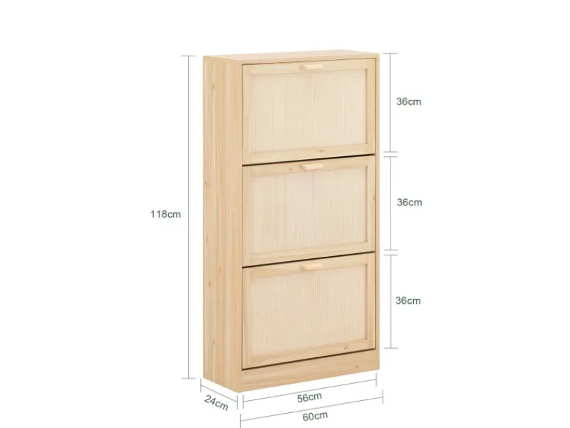 SoBuy Sitzbänke^Schuhschrank mit 3 Klappen Schuhregal Schuhkommode 60x118x24cm Natur FSR159-N