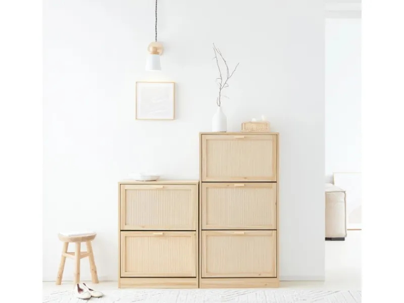 SoBuy Sitzbänke^Schuhschrank mit 3 Klappen Schuhregal Schuhkommode 60x118x24cm Natur FSR159-N