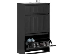 SoBuy Regale Schwarz|Sitzbänke^Schuhschrank mit 2 Klappen und 1 Schublade Schuhkommode 61x100x26cm Schwarz FSR165-SCH