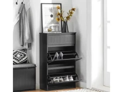 SoBuy Regale Schwarz|Sitzbänke^Schuhschrank mit 2 Klappen und 1 Schublade Schuhkommode 61x100x26cm Schwarz FSR165-SCH