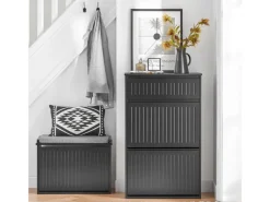 SoBuy Regale Schwarz|Sitzbänke^Schuhschrank mit 2 Klappen und 1 Schublade Schuhkommode 61x100x26cm Schwarz FSR165-SCH
