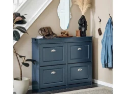 SoBuy Regale Massivholz^Schuhschrank mit 4 Klappen Schuhkommode MDF Schuhregal 105x82x24cm Blau FSR79-B