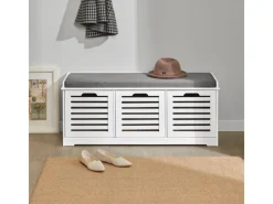 SoBuy Schuhtruhe mit 3 Körben Weiß Holzwerkstoff 105cm FSR23-W