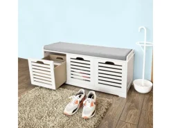 SoBuy Schuhtruhe mit 3 Körben Weiß Holzwerkstoff 105cm FSR23-W