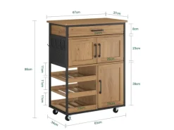 SoBuy Servierwagen Küchenwagen Rollwagen mit Schubladen und Weinregal 67x88x37cm FKW134-N