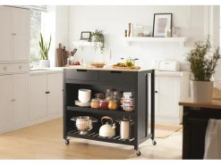 SoBuy Regale Schwarz^Servierwagen mit 2 Ablagen Küchenwagen Küchenregal 98x94x58cm Schwarz FKW74-SCH