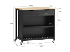 SoBuy Regale Schwarz^Servierwagen mit 2 Ablagen Küchenwagen Küchenregal 98x94x58cm Schwarz FKW74-SCH
