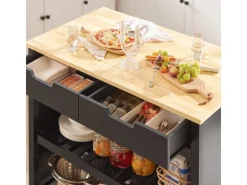 SoBuy Regale Schwarz^Servierwagen mit 2 Ablagen Küchenwagen Küchenregal 98x94x58cm Schwarz FKW74-SCH