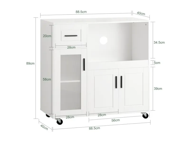SoBuy Schränke^Sideboard auf Rollen Küchenwagen Mikrowellenschrank Rollwagen FSB78-W