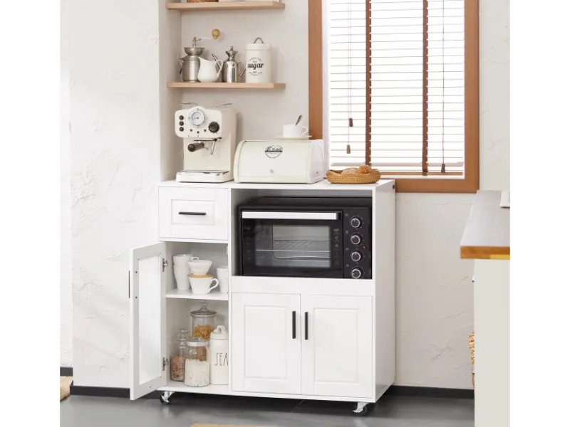 SoBuy Schränke^Sideboard auf Rollen Küchenwagen Mikrowellenschrank Rollwagen FSB78-W