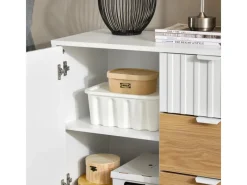 SoBuy Sideboard Küchenschrank Kommode Weiß/Natur 75x76x35cm FSB91-WN