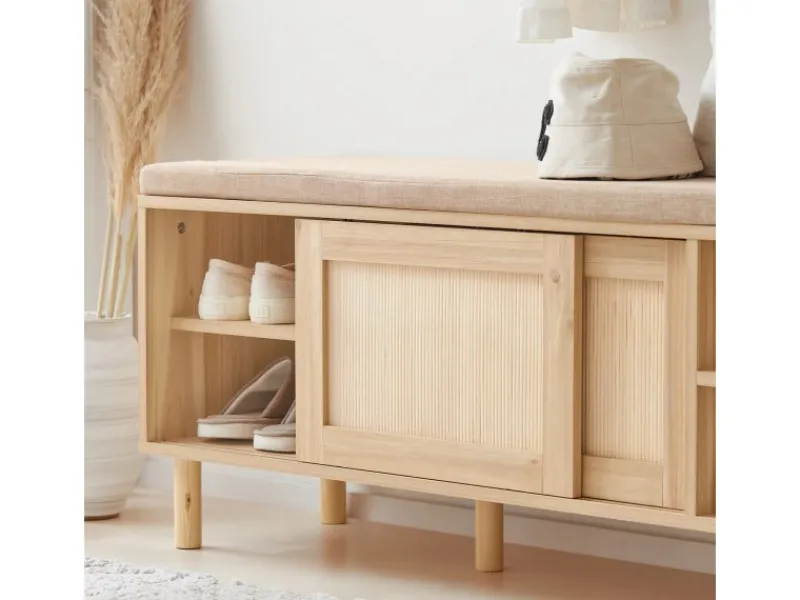 SoBuy Sitzbank mit Stauraum Schuhbank Schuhregal Natur FSR163-N