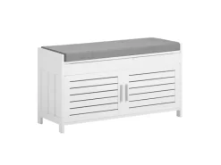SoBuy Kissen^Sitzbank mit Stauraum Schuhbank MDF Weiß 90cm FSR102-W