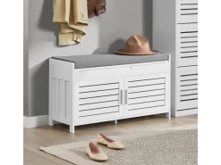 SoBuy Kissen^Sitzbank mit Stauraum Schuhbank MDF Weiß 90cm FSR102-W