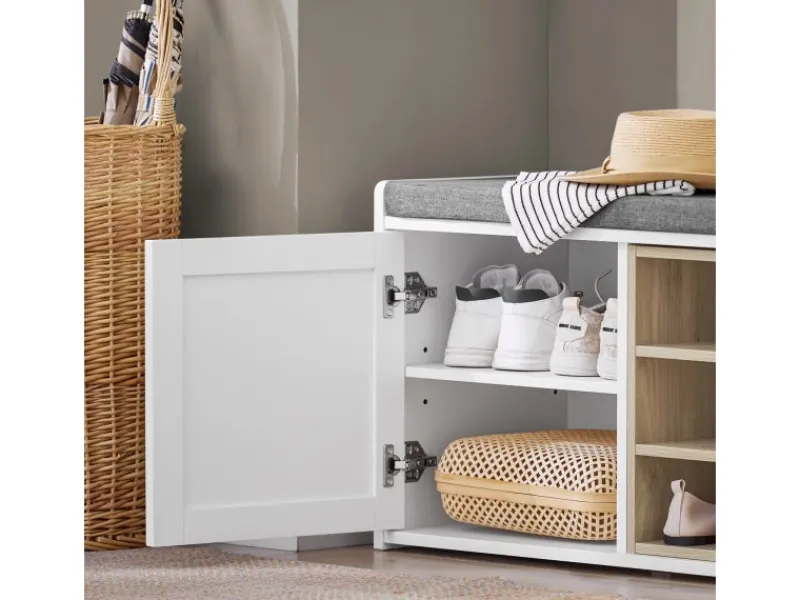 SoBuy Sitzbank mit Stauraum und Sitzfläche Weiß Holz FSR109-WN