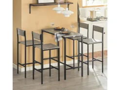 SoBuy Sitzgruppe mit 4 Hockern Holz Metall Natur Schwarz OGT14-N