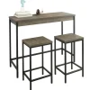 SoBuy Tische^3-teilig Bartisch mit 2 Barhockern Esszimmer MDF Metall Natur OGT30-N