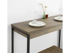 SoBuy Tische^3-teilig Bartisch mit 2 Barhockern Esszimmer MDF Metall Natur OGT30-N